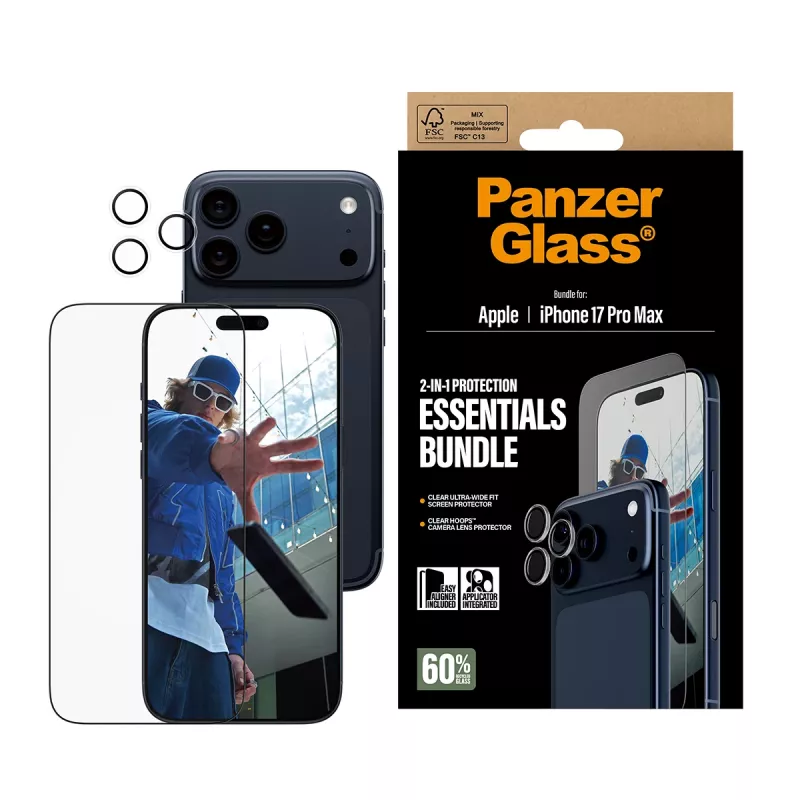 PanzerGlass 2-in-1 Essentials Bundle iPhone 17 Pro Max – apsauginis stiklas ekranui ir objektyvams