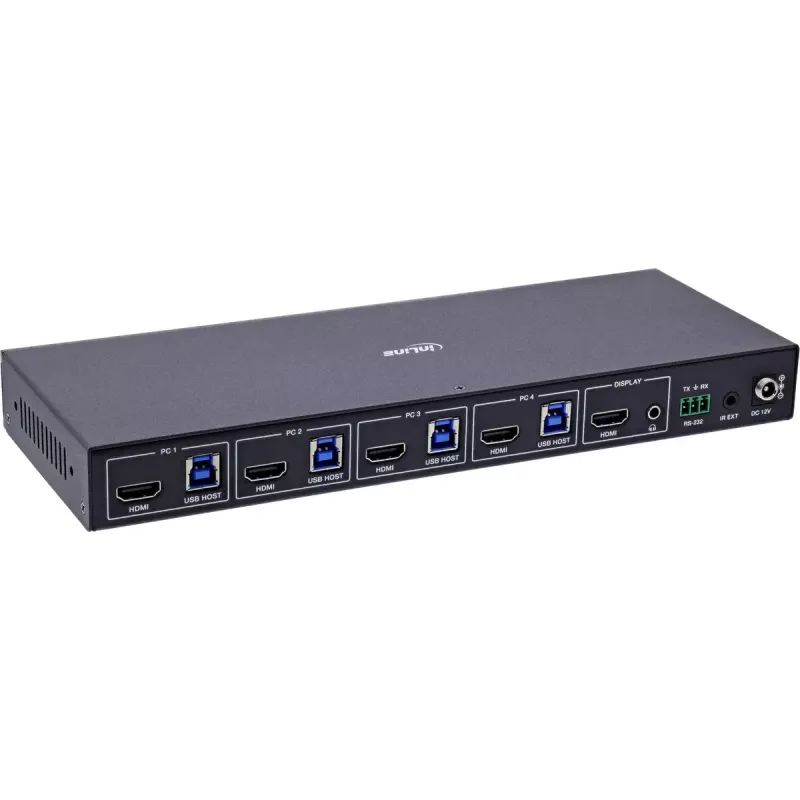 InLine 57885D KVM jungiklis 4 prievadų HDMI 2.1 8K, montavimas į stelažą, juodas