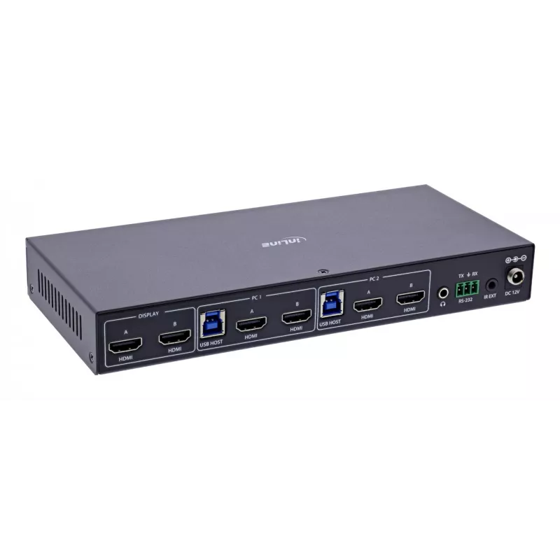 InLine 57885H KVM perjungiklis, 2 kanalų, HDMI, dviejų monitorių, 8K60Hz, USB šakotuvas, juodas