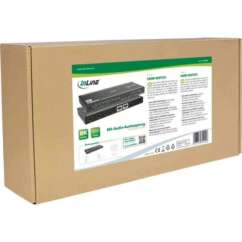 InLine 57885A HDMI jungiklis 4 į 1 su garso išskyrimu, 8K@60Hz