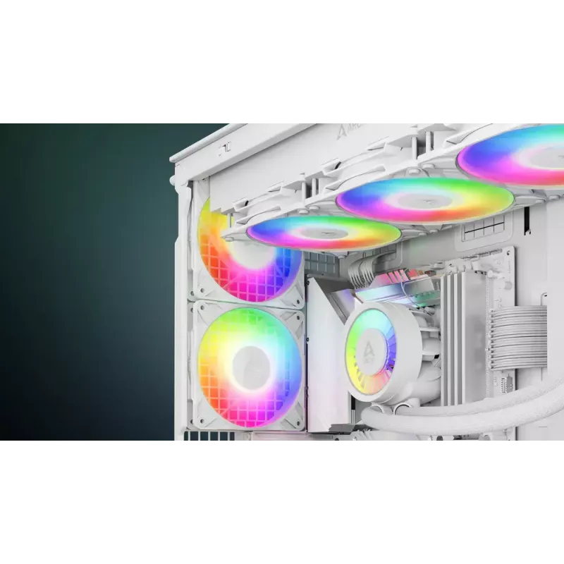 ARCTIC Freezer P14 Pro A-RGB (Baltas) - 3 vnt. rinkinys 140 mm A-RGB PWM ventiliatorius su kabelio dalikliu