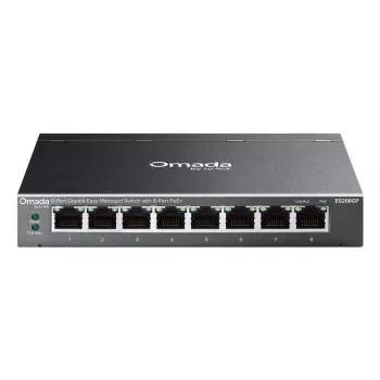 TP-Link Omada ES208GP valdomas L2 gigabitinis Ethernet komutatorius su PoE+ (8 prievadai, 64 W, DIN bėgis)