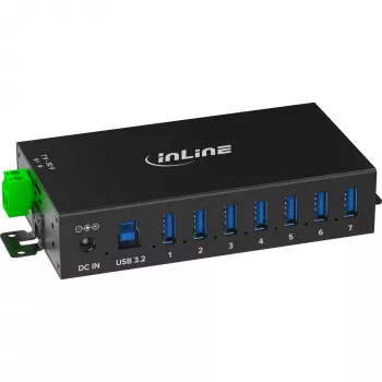 InLine 35396B USB 3.2 Gen 1 pramoninis USB šakotuvas (7x USB-A, aliuminis korpusas, 5000 Mbit/s, juodas)
