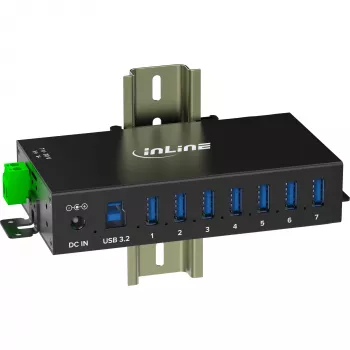 InLine 35396B USB 3.2 Gen 1 pramoninis USB šakotuvas (7x USB-A, aliuminis korpusas, 5000 Mbit/s, juodas)
