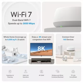 TP-Link DECO BE22 Dviejų juostų (2,4 GHz / 5 GHz) Wi-Fi 7 (802.11be) Baltas 2 vidinės antenos