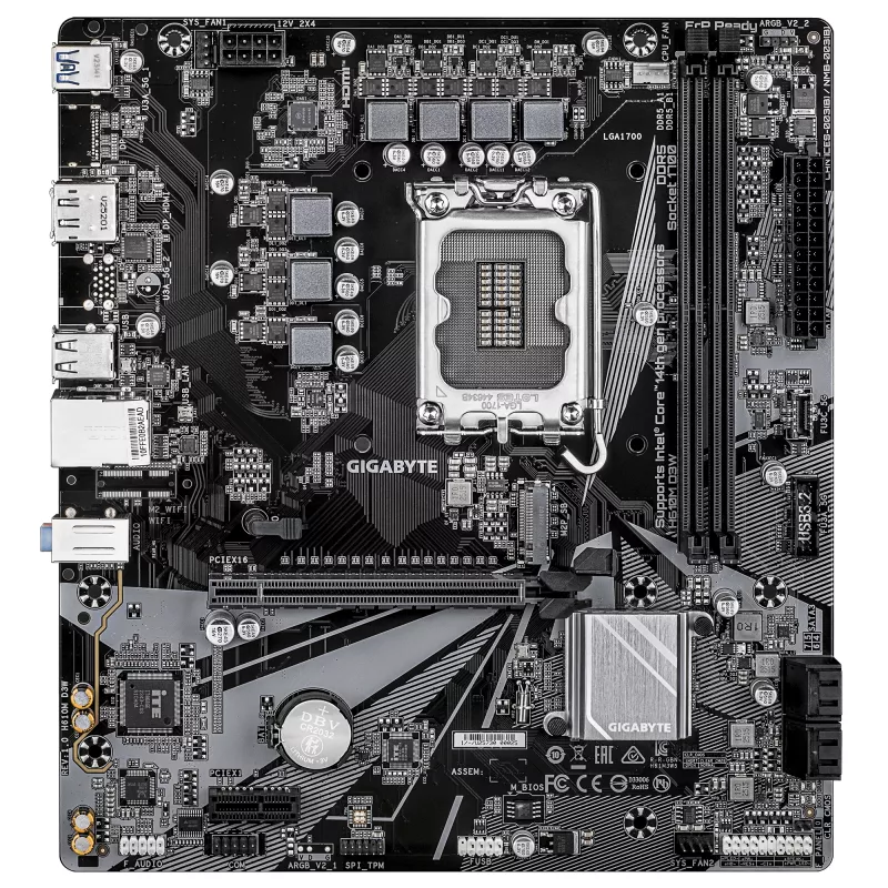 Motininė plokštė GIGABYTE H610M D3W LGA1700, skirta 12–14 kartos Intel procesoriams, DDR5 iki 5600 MHz, 128 GB, PCIe 3.0 M.2, 1GbE