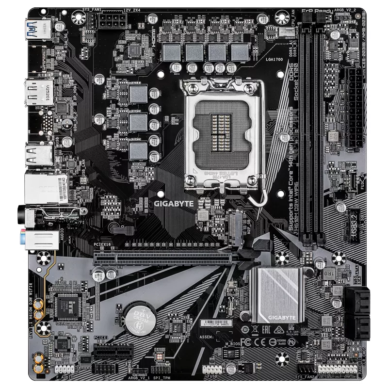 GIGABYTE H610M D3W WIFI6 pagrindinė plokštė – palaiko 14-os kartos Intel Core procesorius, 5+1+1 VRM fazės, iki 5600 MHz DDR4, 1xPCIe 3.0 M.2, Wi-Fi 6, 1GbE LAN, USB 3.2 Gen 1