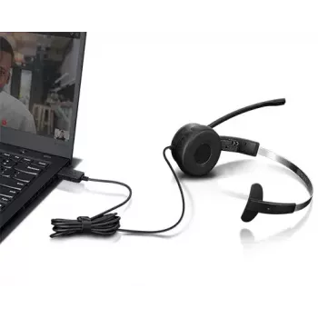 Lenovo 100 Mono ausinės su mikrafonu, laidinės, antgalvinės, USB-A, juodos