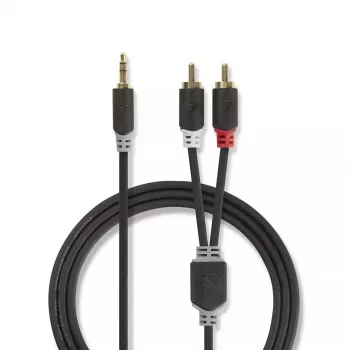 Garso kabelis Nedis CABW22200AT20 2m 3.5mm 2 x RCA antracitinis