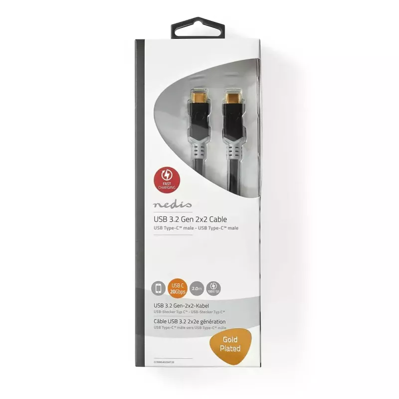 USB laidas Nedis CCBW64020AT20 USB4 Gen 2x2 2 m USB C juodas sidabrinis