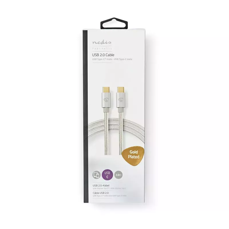 USB C laidas Nedis CCTB60700AL20 2 m aliuminio spalvos USB 2.0