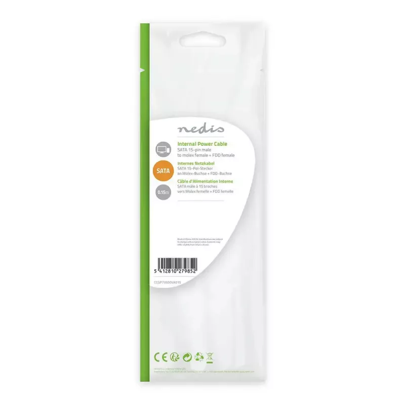 Nedis CCGP73520VA015 vidinis maitinimo laidas 0,15 m 2 x SATA 15 kaiščių Molex 4 kaiščių