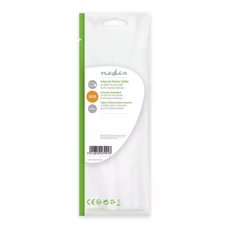 Vidinis maitinimo kabelis Nedis CCGP74205VA015 0,15 m 2 x SATA 15 kontaktų PCI-E 6 kontaktų