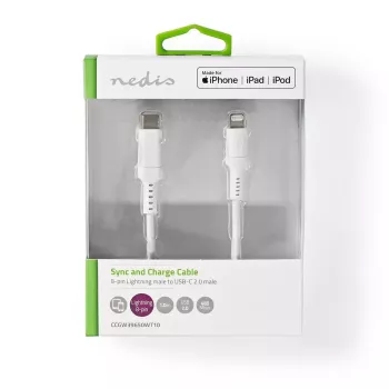 Lightning laidas Nedis CCGW39650WT10 1 m baltas USB-C