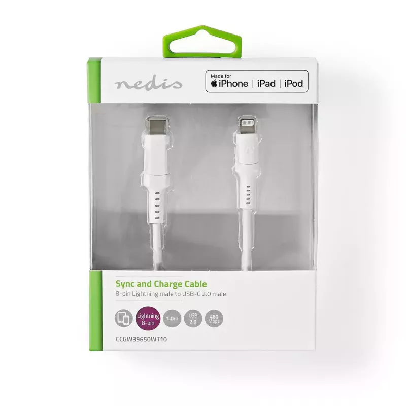 Lightning laidas Nedis CCGW39650WT10 1 m baltas USB-C