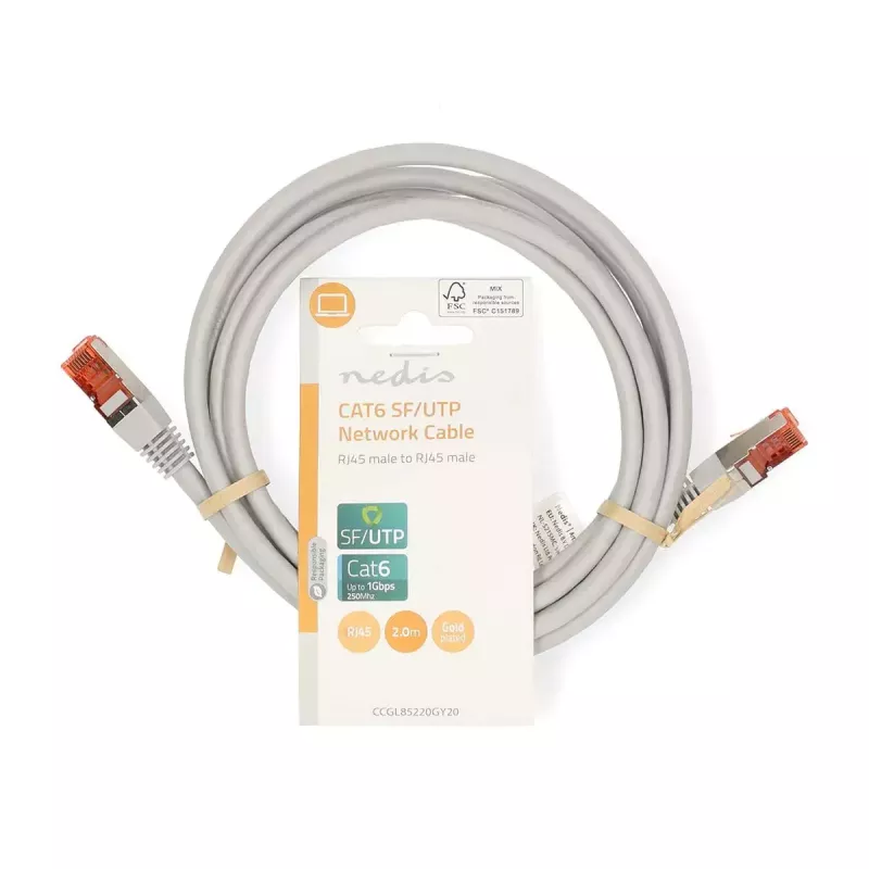 Tinklo laidas Nedis CCGL85220GY20 RJ-45 Cat6 2 m Pilka