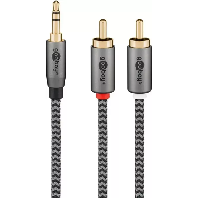 Garso laidas WENTRONIC Goobay 65289 – 3 m, 3,5 mm lizdas į 2×RCA kištuką, variniai laidininkai, paauksuoti kontaktai