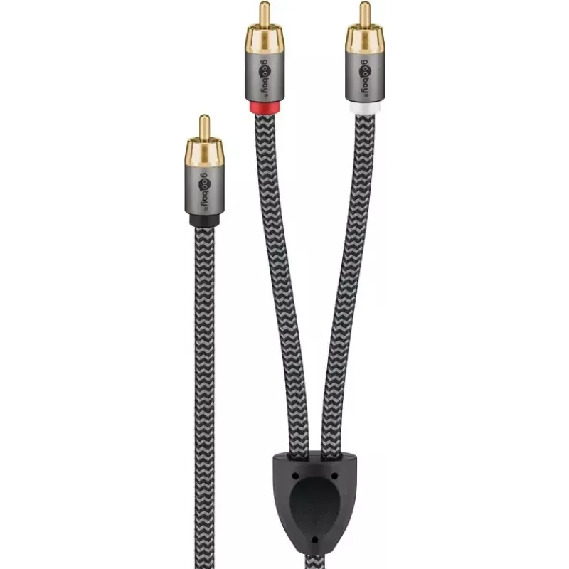 Audio kabelis WENTRONIC Goobay 65300 — 2 m, 2×RCA (kištukas) į RCA (kištukas), varinis, paauksuoti kontaktai, magnetinis ekranavimas