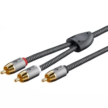 Audio kabelis WENTRONIC Goobay 65300 — 2 m, 2×RCA (kištukas) į RCA (kištukas), varinis, paauksuoti kontaktai, magnetinis ekranavimas