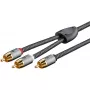 Audio kabelis WENTRONIC Goobay 65300 — 2 m, 2×RCA (kištukas) į RCA (kištukas), varinis, paauksuoti kontaktai, magnetinis ekranavimas