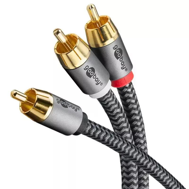 Garso kabelis WENTRONIC Goobay 65301 — 3 m, 2×RCA į RCA, variniai laidininkai, paauksuoti kontaktai, magnetinis ekranavimas