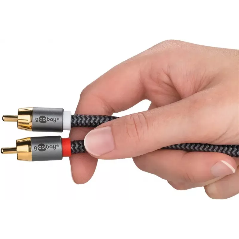 Garso kabelis RCA WENTRONIC Goobay 65302 — 2xRCA į RCA, 5 m, varis, auksuoti kontaktai, magnetinis ekranavimas