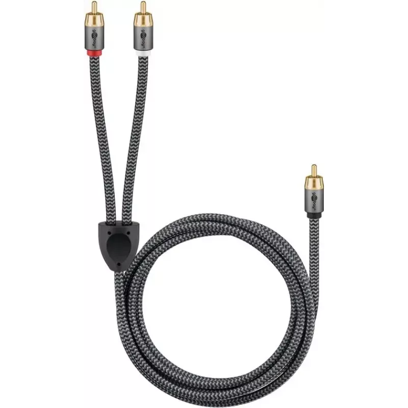Garso kabelis RCA WENTRONIC Goobay 65302 — 2xRCA į RCA, 5 m, varis, auksuoti kontaktai, magnetinis ekranavimas
