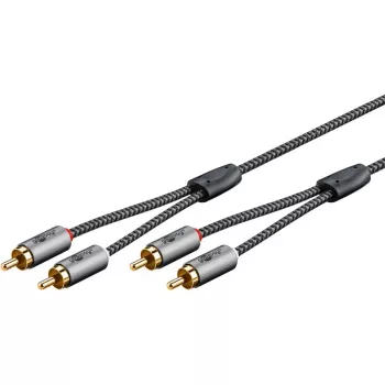 Garso kabelis WENTRONIC Goobay 65294 – 2×RCA kištukas į 2×RCA kištuką, 3 m, varis, paauksuoti kontaktai, magnetinis ekranavimas
