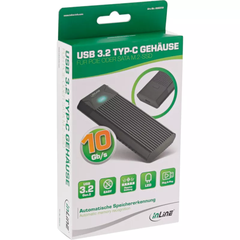 InLine USB3.2 Gen.2 USB-C korpusas M.2 SSD (PCIe NVMe ir SATA)