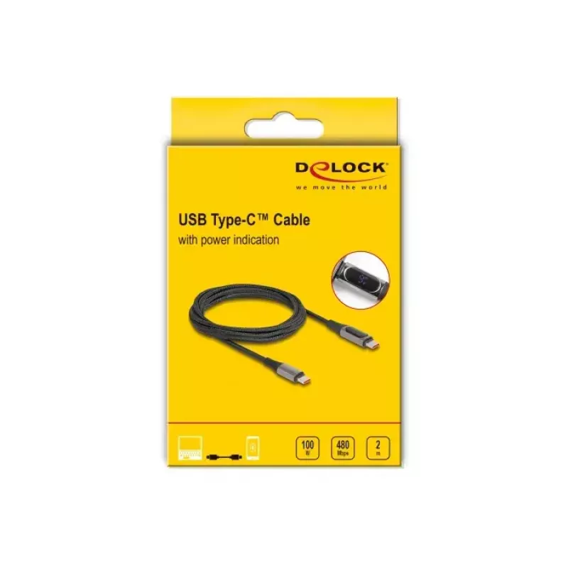DeLOCK USB 2.0 duomenų ir greito įkrovimo laidas USB Type-C vyriškas į vyrišką PD 3.0 100 W 2 m