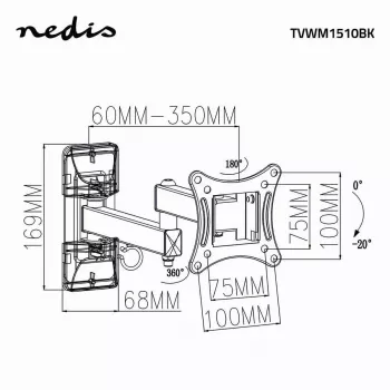TV laikiklis Nedis TVWM1510BK 68,6 cm 27 col. Juodas 15 kg