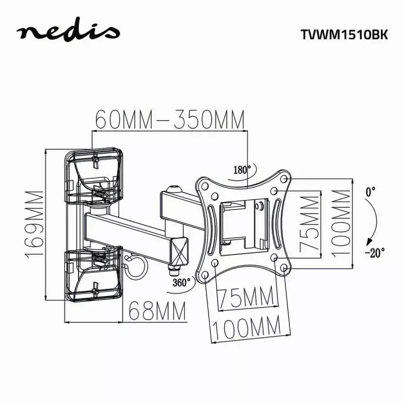 TV laikiklis Nedis TVWM1510BK 68,6 cm 27 col. Juodas 15 kg