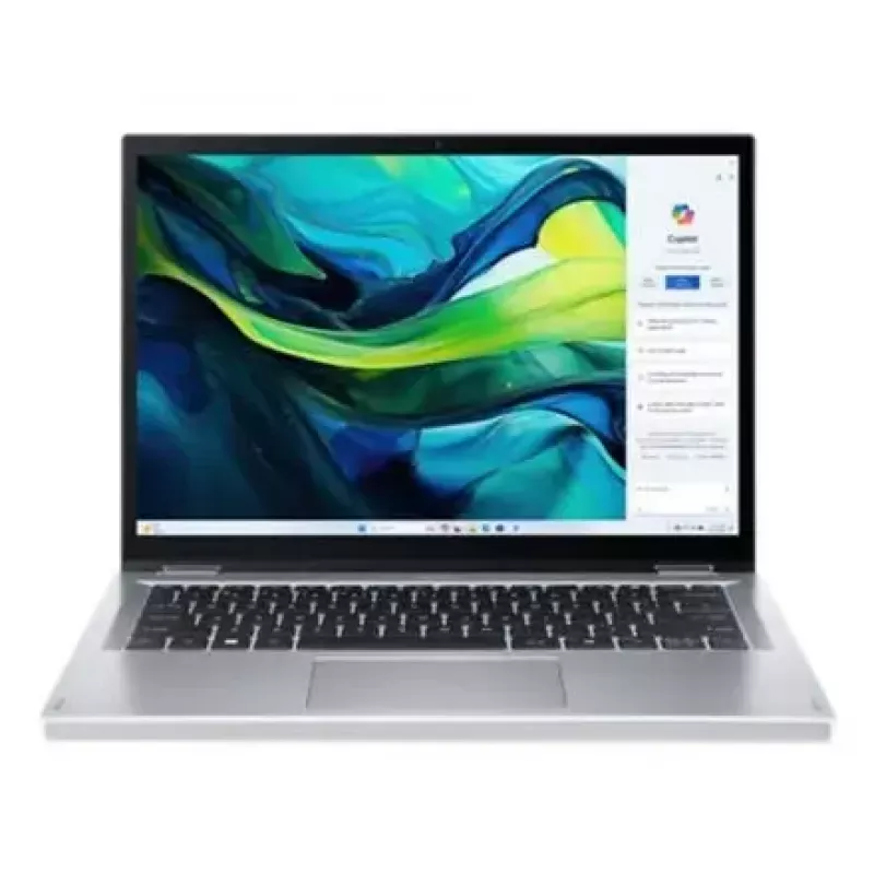 Konvertuojamas nešiojamas kompiuteris Acer Aspire Go Spin 14 AGSP14-31PT-36R6 — 14 colių WUXGA liečiamasis, Intel Core 3 N355 1.9 GHz, 16 GB LPDDR5, 512 GB SSD, Windows 11 Home, sidabrinis