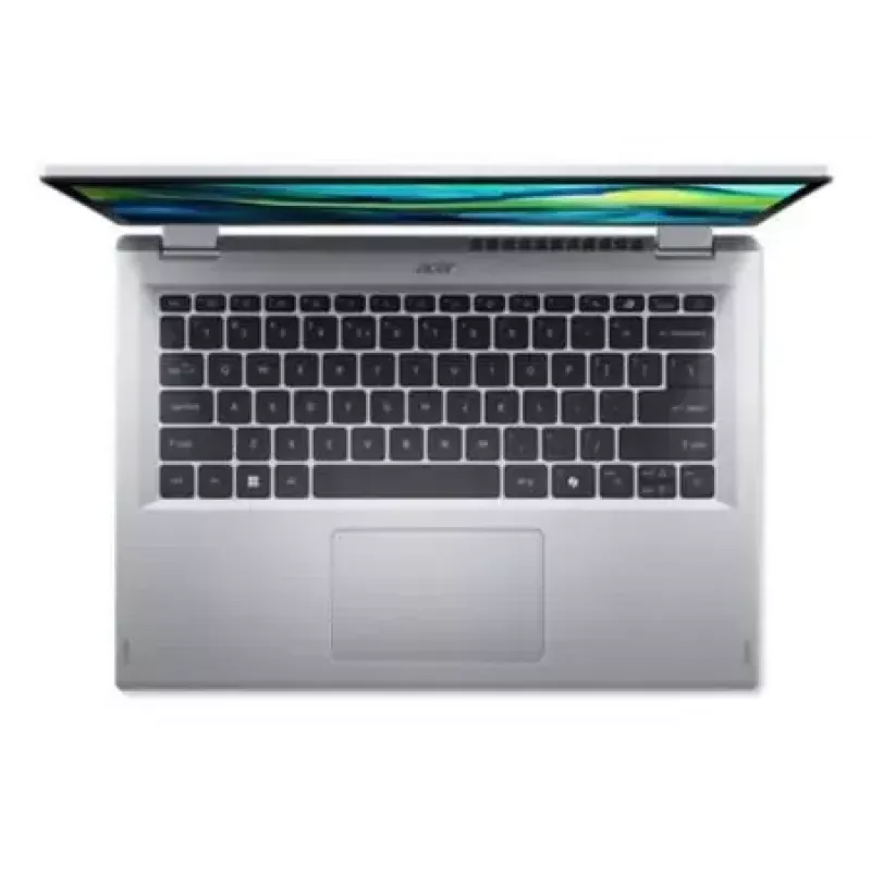 Konvertuojamas nešiojamas kompiuteris Acer Aspire Go Spin 14 AGSP14-31PT-36R6 — 14 colių WUXGA liečiamasis, Intel Core 3 N355 1.9 GHz, 16 GB LPDDR5, 512 GB SSD, Windows 11 Home, sidabrinis