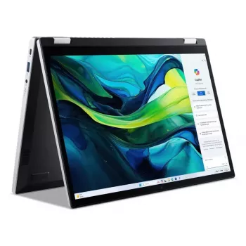 Konvertuojamas nešiojamas kompiuteris Acer Aspire Go Spin 14 AGSP14-31PT-36R6 — 14 colių WUXGA liečiamasis, Intel Core 3 N355 1.9 GHz, 16 GB LPDDR5, 512 GB SSD, Windows 11 Home, sidabrinis