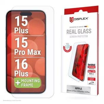 Displex Screen Protector (10H) Apple iPhone 15 Plus / 15 Pro Max / 16 Plus su Eco montavimo rėmeliu, atsparus įbrėžimams