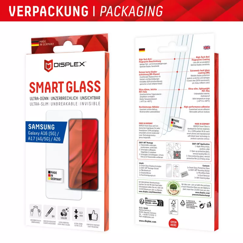 Displex Smart Glass (9H) Samsung Galaxy A26/A16 (5G)/A17 (4G/5G), montavimo lipdukas, nedūžtantis