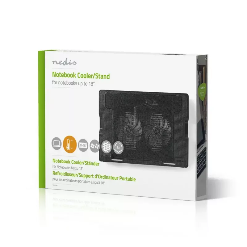 Nešiojamojo kompiuterio aušinimo padėklas Nedis NBCR200BK 2 ventiliatoriai 14 cm Juodas