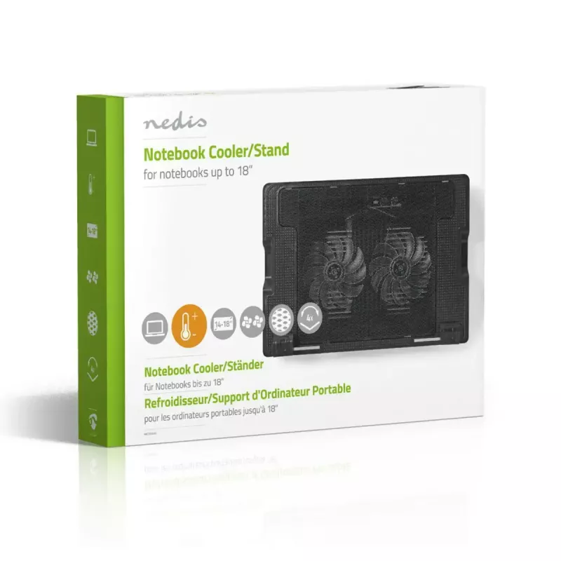 Nešiojamojo kompiuterio aušinimo padėklas Nedis NBCR200BK 2 ventiliatoriai 14 cm Juodas