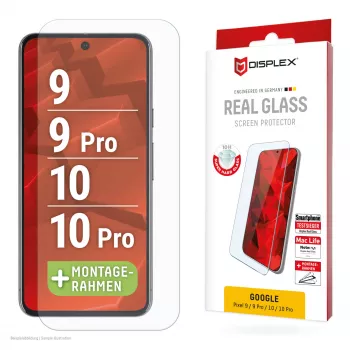Displex apsauginis stiklas (10H) Google Pixel 9, Pixel 9 Pro, Pixel 10, Pixel 10 Pro su Eco montavimo rėmeliu, atsparus įbrėžimams