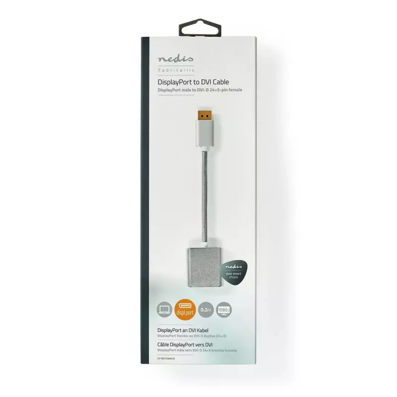 Nedis CCTB37250AL02 vaizdo kabelio adapteris 0,2 m DisplayPort į DVI-D sidabrinis