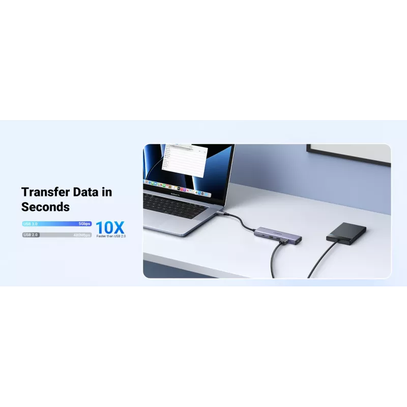 USB Type-C stotelė UGREEN 20956A su HDMI ir USB 3.0, 5 Gbps, 4K 3840x2160, sidabrinė