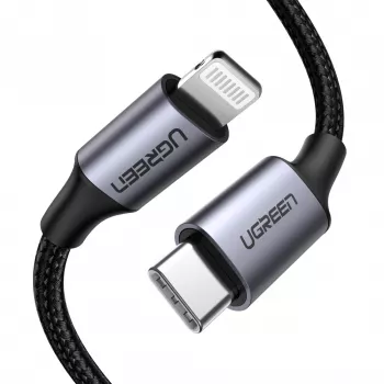 Ugreen 60759 mobiliojo telefono kabelis juodas, sidabrinis 1 m USB C Lightning