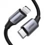 Ugreen 60759 mobiliojo telefono kabelis juodas, sidabrinis 1 m USB C Lightning