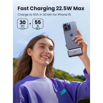 Nešiojamas įkroviklis UGREEN 35338, 5000 mAh, pilka, mobilusis akumuliatorius išmaniajam telefonui, vieno įrenginio išvestis