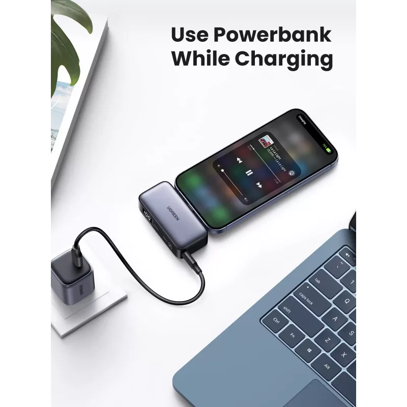 Nešiojamas įkroviklis UGREEN 35338, 5000 mAh, pilka, mobilusis akumuliatorius išmaniajam telefonui, vieno įrenginio išvestis