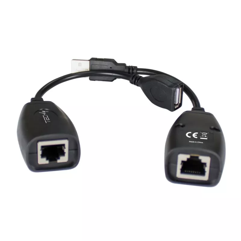 Techly IUSB-EXTENDTY5 USB ilgintuvas per Cat.5e/6 kabelį iki 50 m, USB Type-A – RJ-45, USB 1.1, nereikia maitinimo šaltinio, juodas