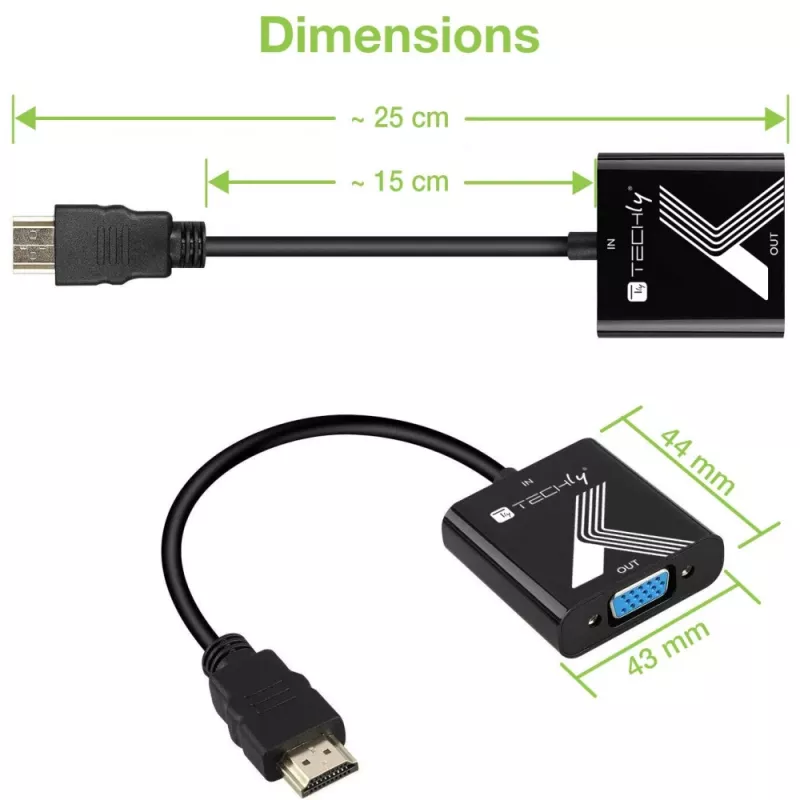 Techly adapteris HDMI į VGA juodas 0,1 m 1920x1200 60 Hz