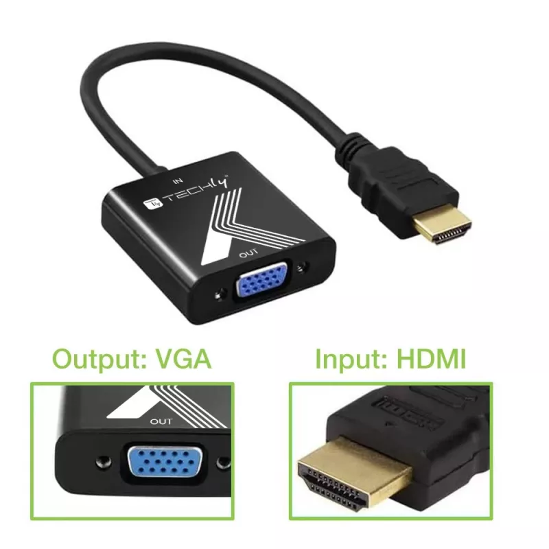 Techly adapteris HDMI į VGA juodas 0,1 m 1920x1200 60 Hz