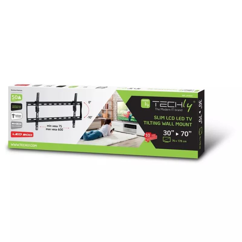 Techly ICA-PLB 261L TV laikiklis/sieninis stovas 177,8 cm (70 colių) juodas